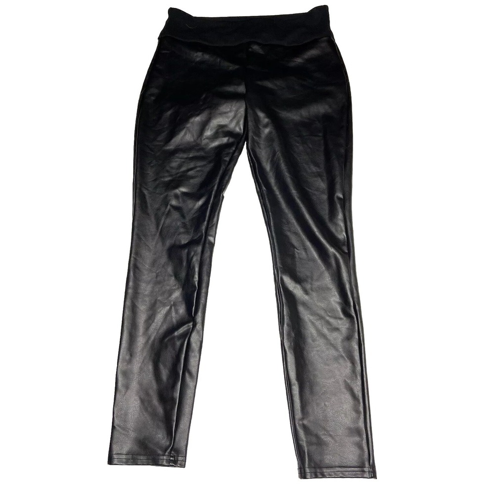 Asset Spanx Pants Women 1X Black All Over Faux Leather Pull On Ankle Minimalist